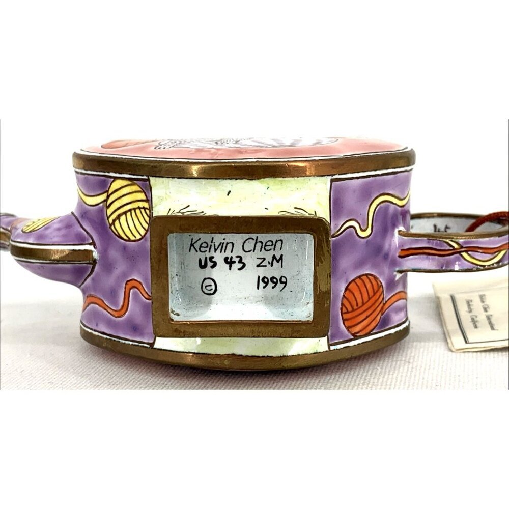 Kevin Chen Miniature Teapot Enamel Hand Painted Cats with Box - Picture 6 of 10